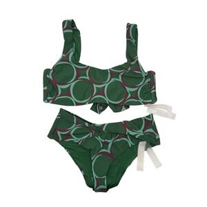 Devon Windsor Scarlett Top Elsa Bottom Bikini Set Geo Green XS New